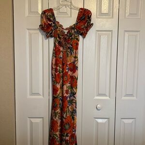 Topshop tie front bright floral midi dress in pink
